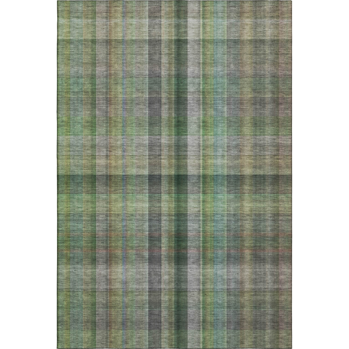 648504 5 x 8 ft. Green & Gray Plaid Transitional Washable Machine Made Rectangle Area Rug with UV Protection