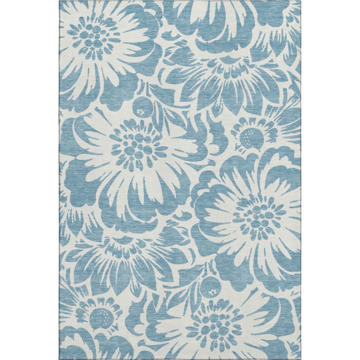 648638 8 x 10 ft. Denim Blue & Ivory Floral Transitional Washable Machine Made Rectangle Area Rug with UV Protection