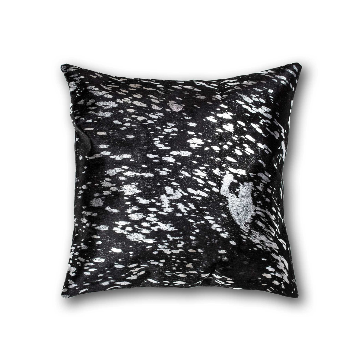 Cowhide Accent Pillow - Black & Silver - 18 x 18 in. - Unique Hand-Stitched Design