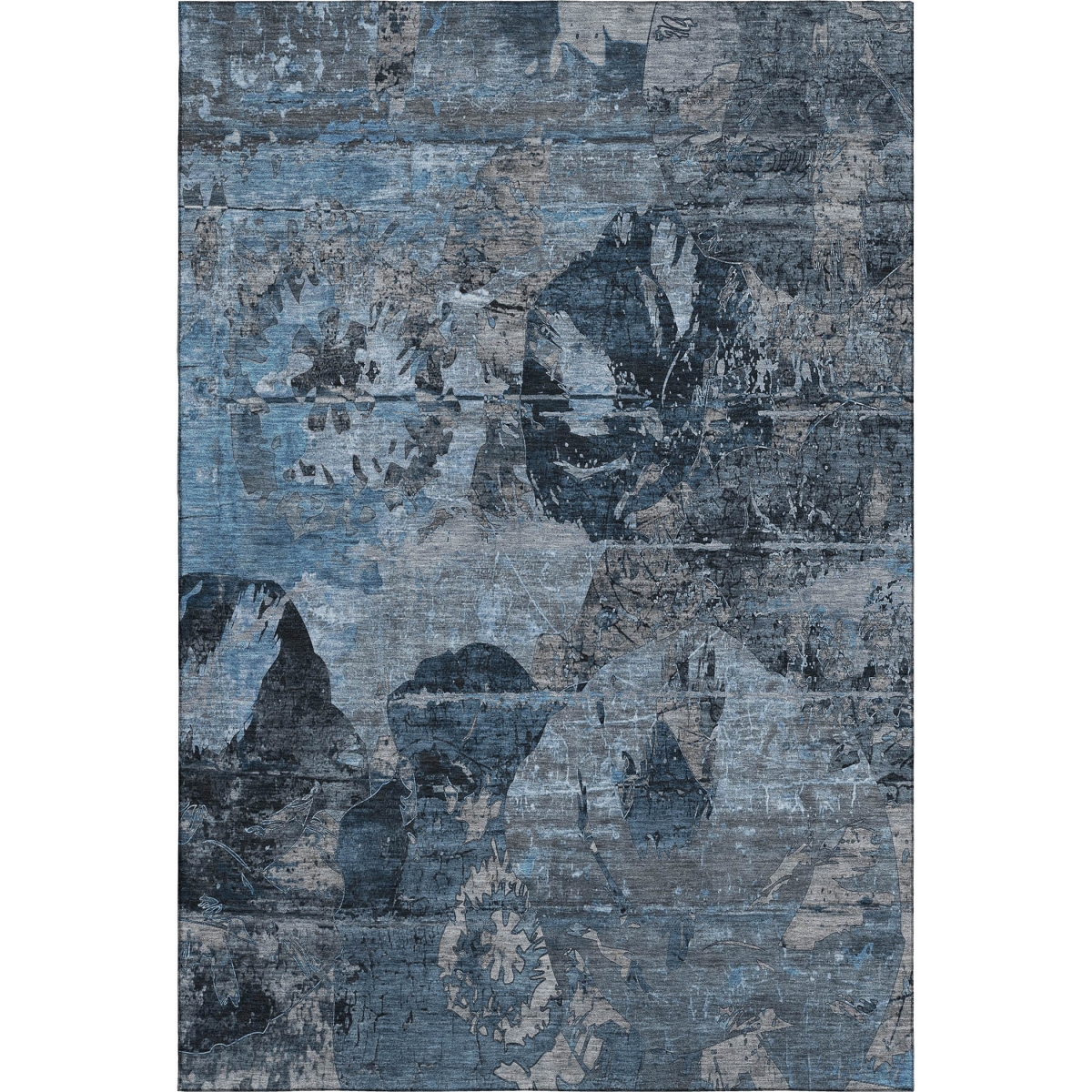 648842 8 x 10 ft. Denim Blue & Gray Abstract Washable Machine Made Rectangle Area Rug with UV Protection