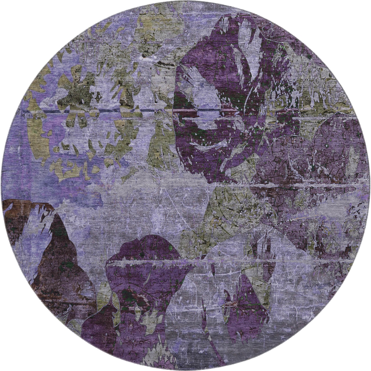 648865 8 ft. Purple & Gray Abstract Transitional Washable Round Area Rug with UV Protection