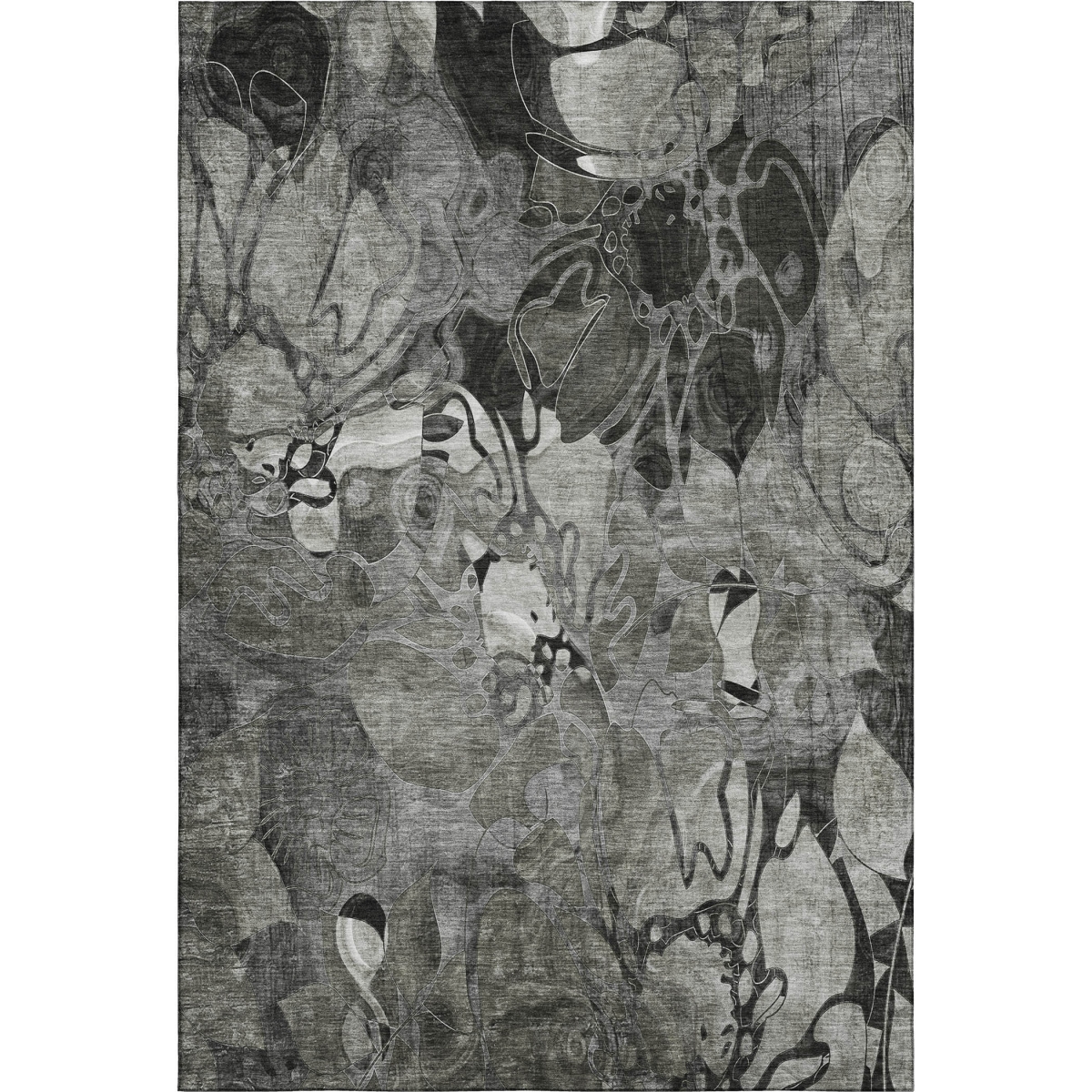 648986 8 x 10 ft. Gray & Ivory Floral Transitional Washable Machine Made Rectangle Area Rug with UV Protection