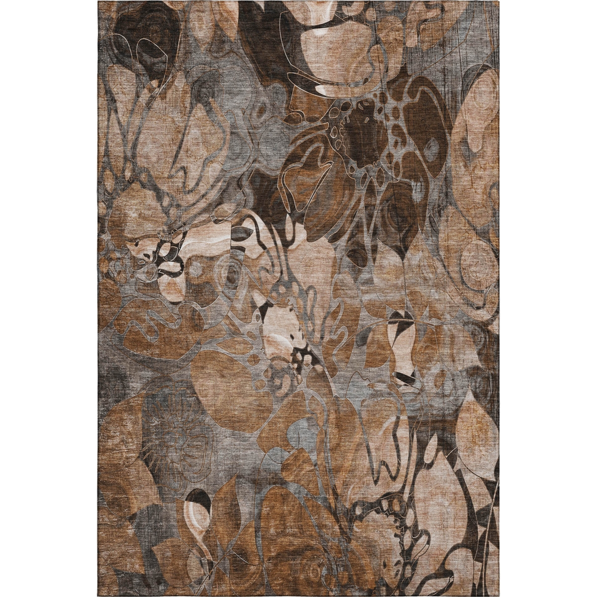 648989 3 x 5 ft. Rust & Gray Floral Transitional Washable Machine Made Rectangle Area Rug with UV Protection