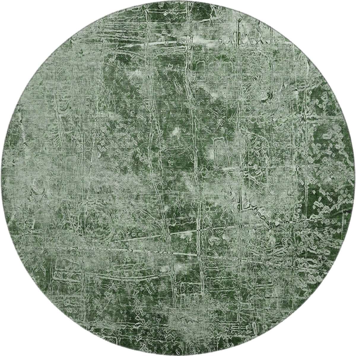 649021 8 ft. Emerald & Ivory Abstract Transitional Washable Round Area Rug with UV Protection