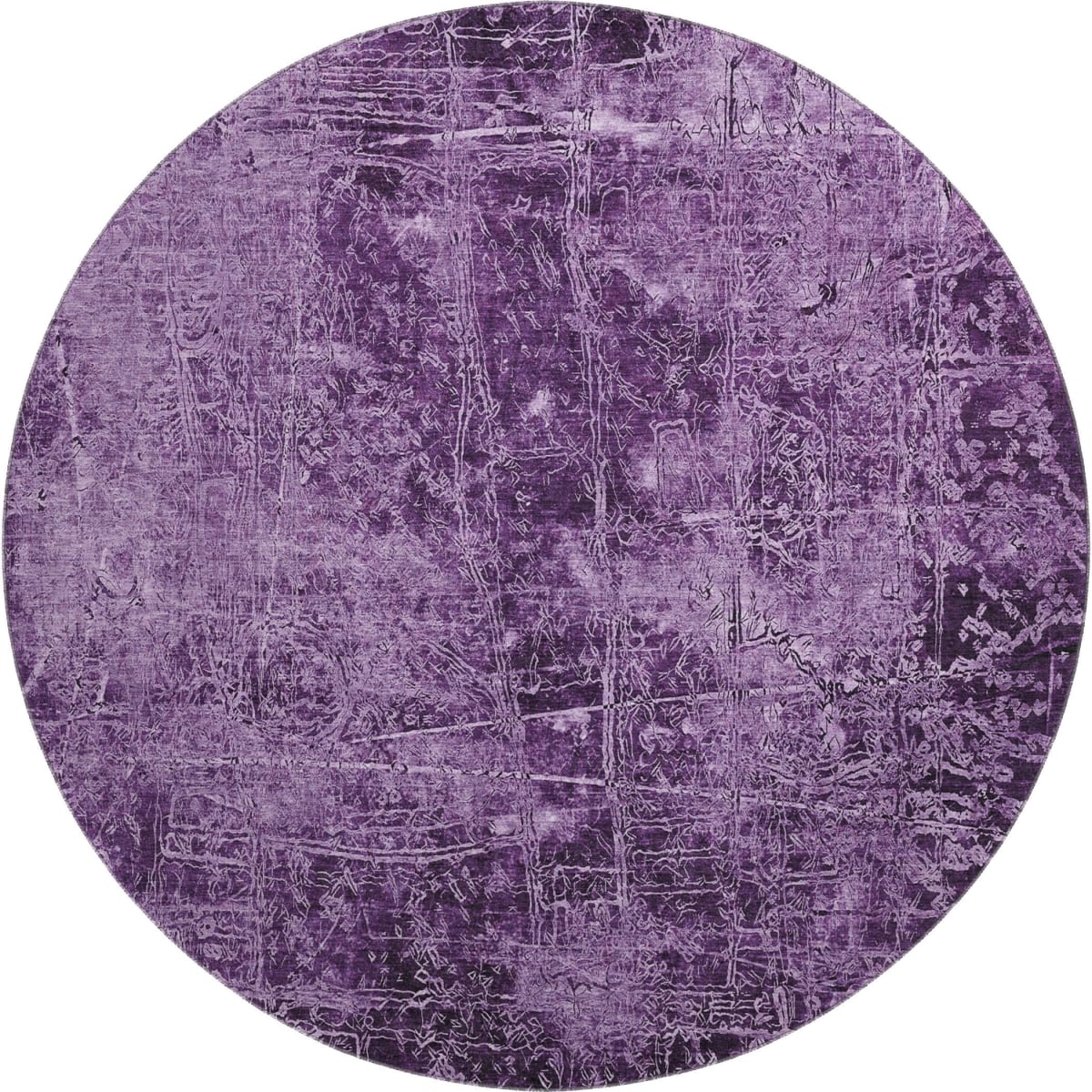 649051 8 ft. Purple & Ivory Abstract Transitional Washable Round Area Rug with UV Protection