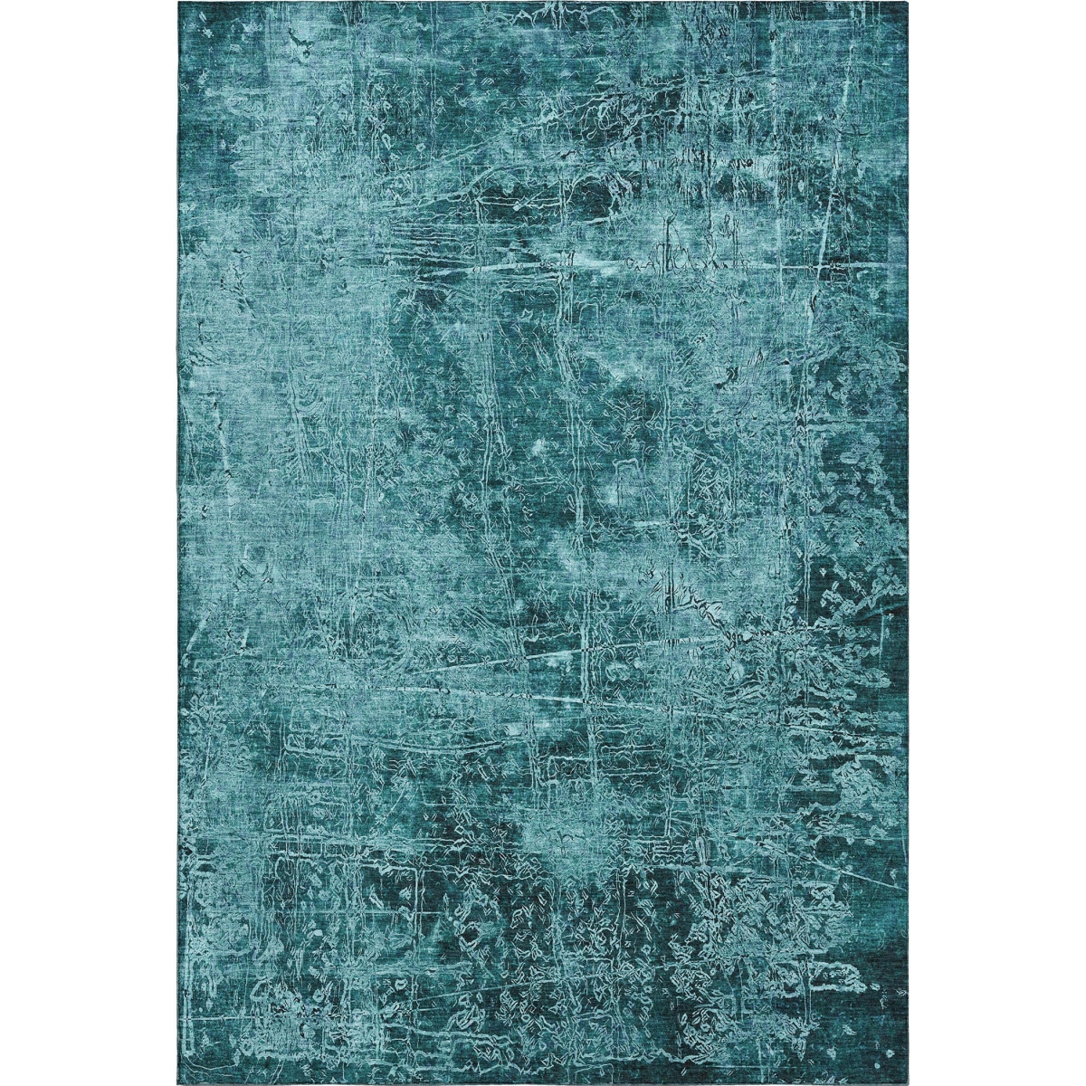 649056 5 x 8 ft. Teal & Ivory Abstract Transitional Washable Machine Made Rectangle Area Rug with UV Protection