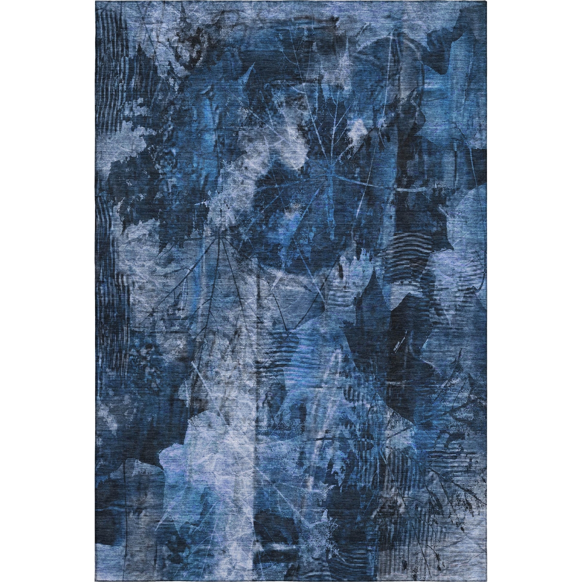 649076 8 x 10 ft. Navy Blue & Ivory Floral Transitional Washable Machine Made Rectangle Area Rug with UV Protection