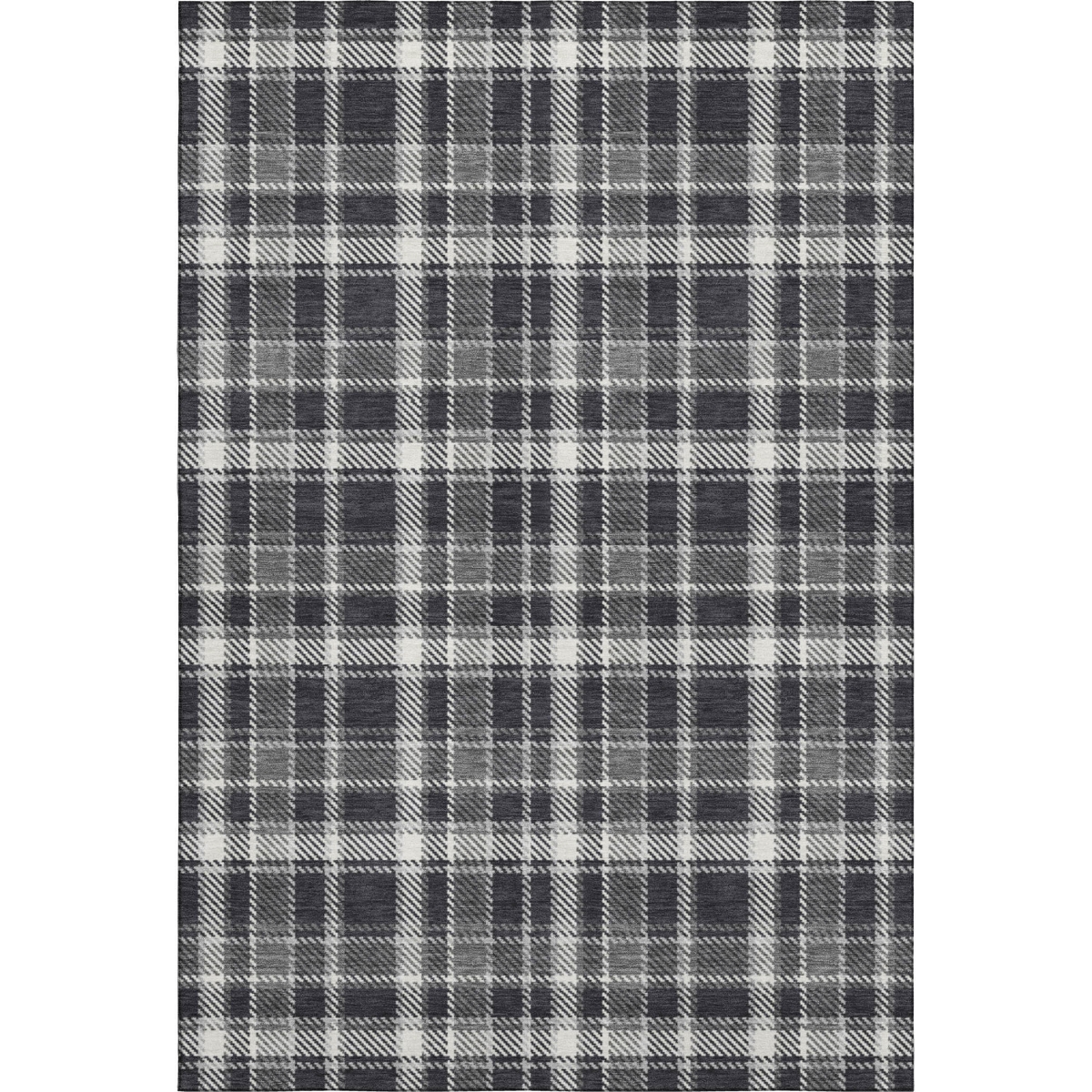 649424 8 x 10 ft. Black & Ivory Plaid Transitional Washable Machine Made Rectangle Area Rug with UV Protection