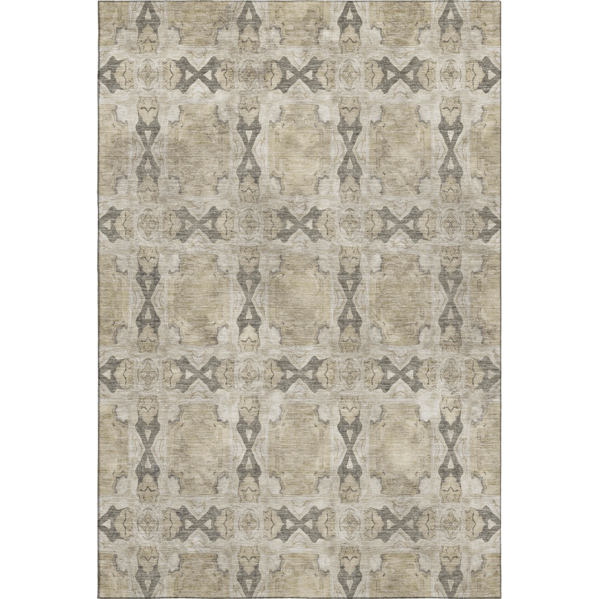 649458 5 x 8 ft. Beige, Gray & Ivory Floral Medallion Washable Machine Made Rectangle Area Rug with UV Protection