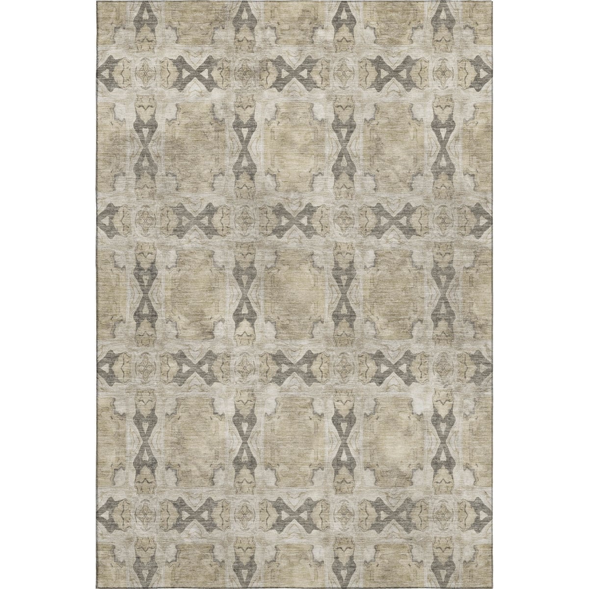 649460 8 x 10 ft. Beige, Gray & Ivory Floral Medallion Washable Machine Made Rectangle Area Rug with UV Protection