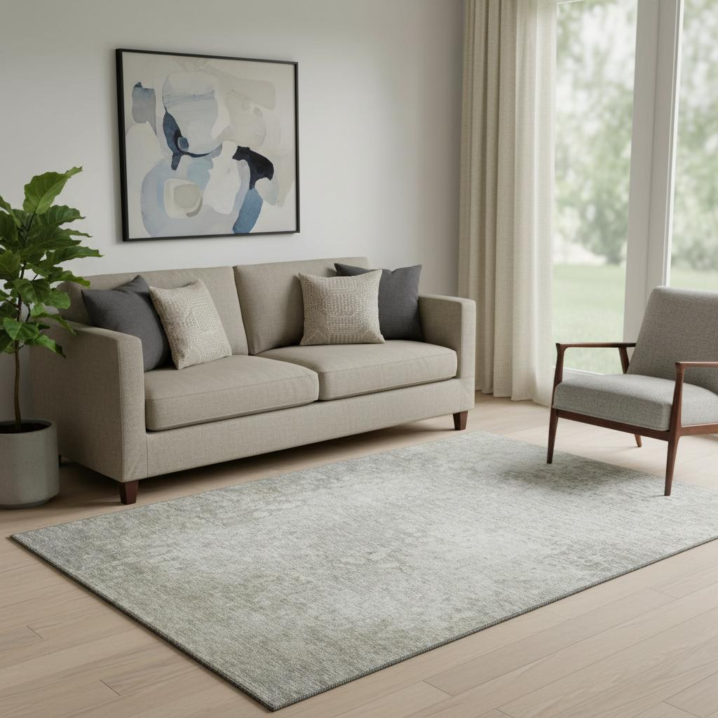 649524 5 x 8 ft. Beige & Ivory Abstract Transitional Washable Machine Made Rectangle Area Rug with UV Protection