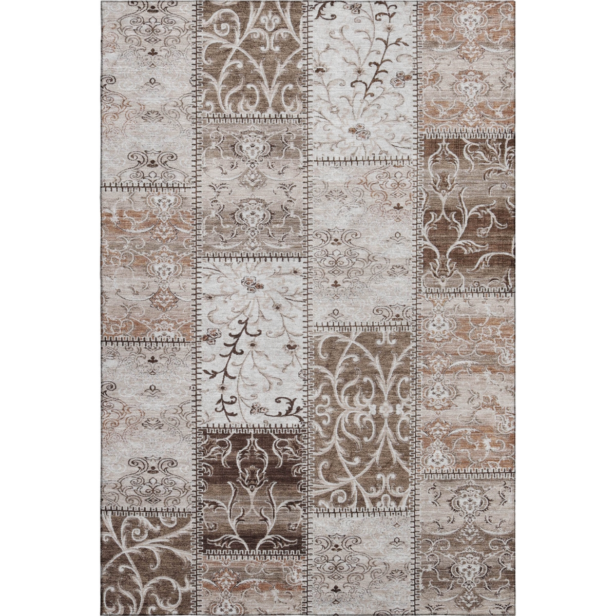649550 8 x 10 ft. Beige & Ivory Patchwork Washable Machine Made Rectangle Area Rug with UV Protection
