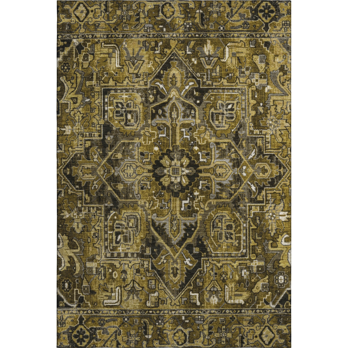 649707 9 x 12 ft. Brown, Gray & Ivory Oriental Washable Machine Made Rectangle Area Rug with UV Protection