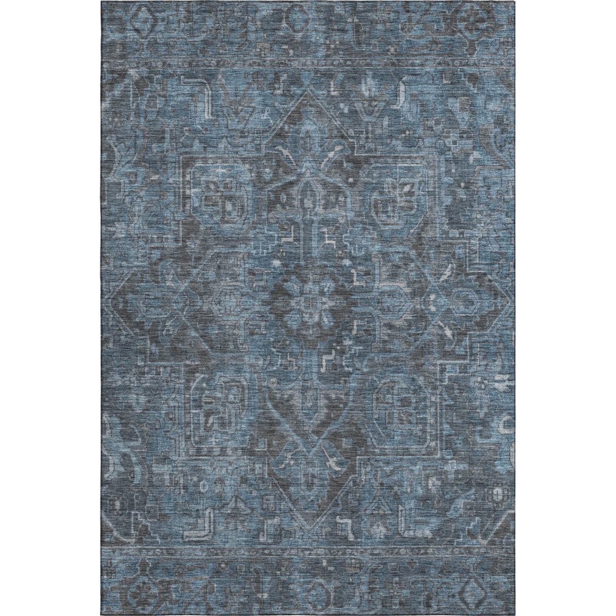 649754 8 x 10 ft. Navy Blue & Gray Oriental Washable Machine Made Rectangle Area Rug with UV Protection