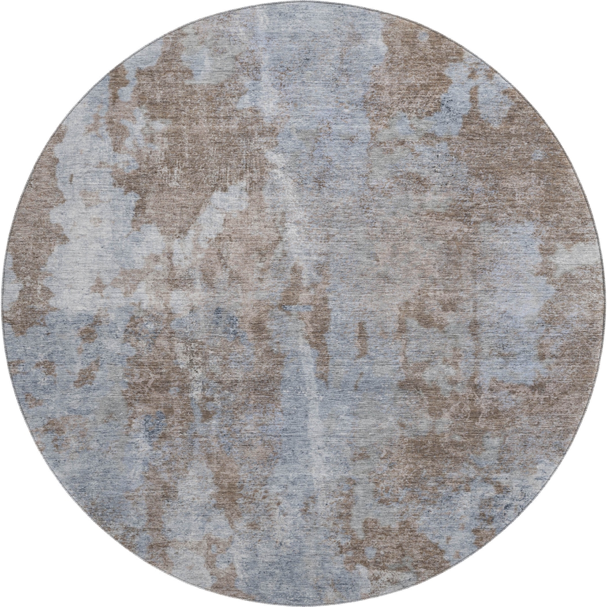 649819 8 ft. Brown & Ivory Abstract Transitional Washable Round Area Rug with UV Protection