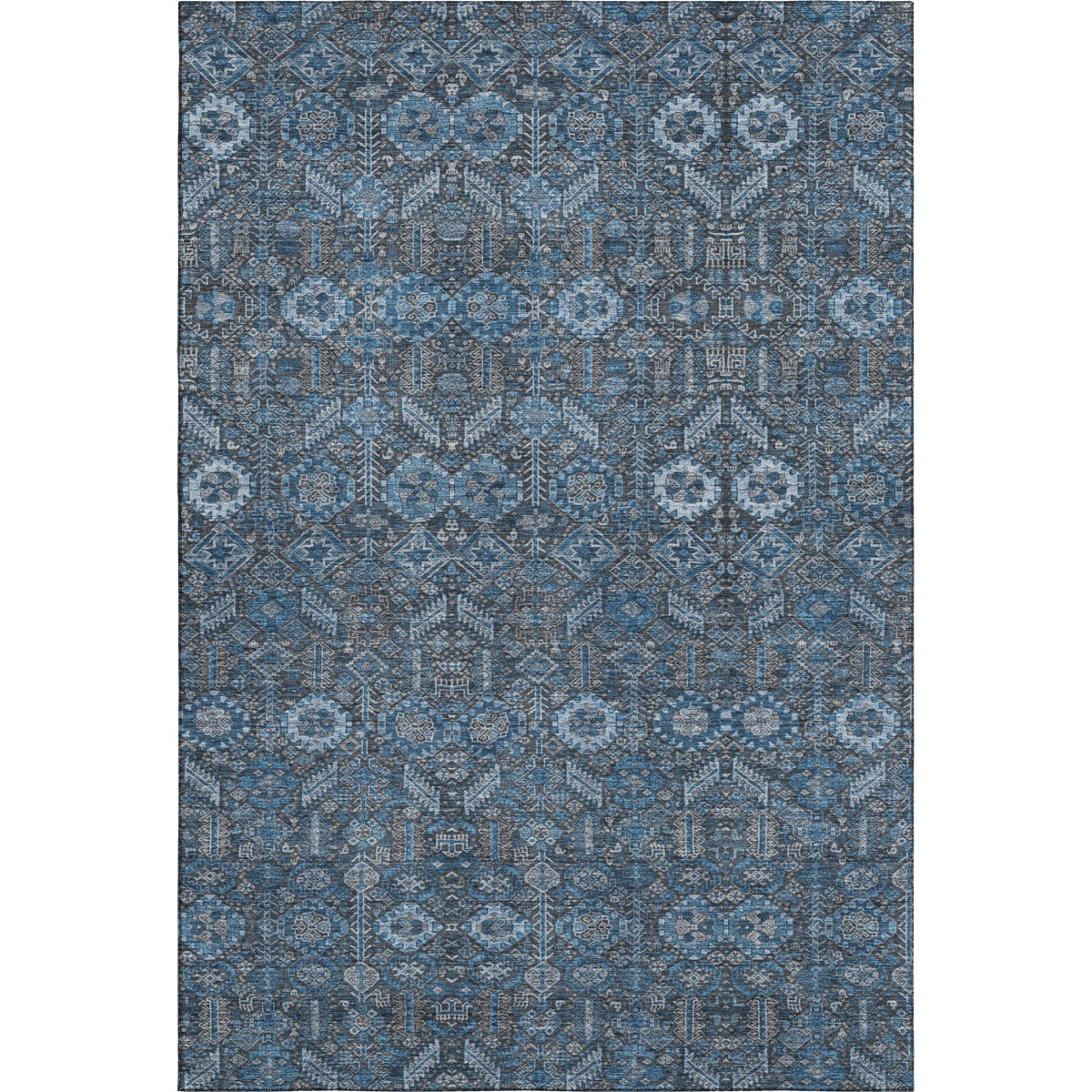 649856 8 x 10 ft. Blue & Ivory Tribal Washable Machine Made Rectangle Area Rug with UV Protection