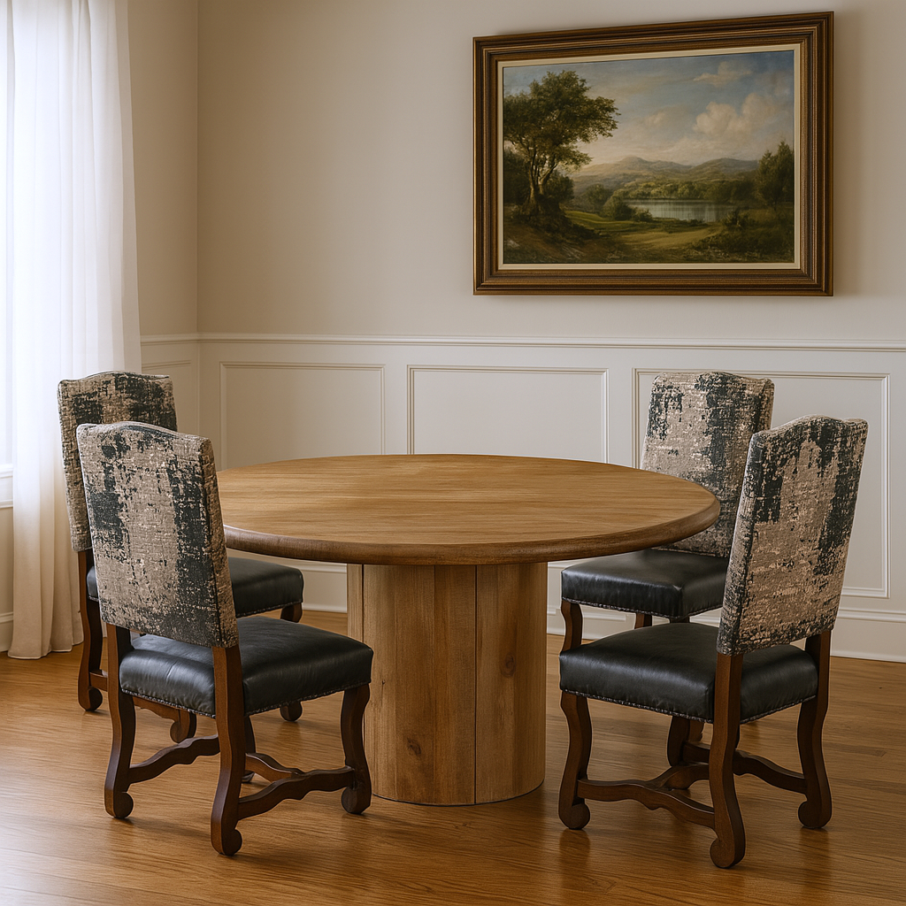 644505 30 x 48 x 48 in. Brown Round Solid Wood Dining Set with 4 Chair - 5 Piece