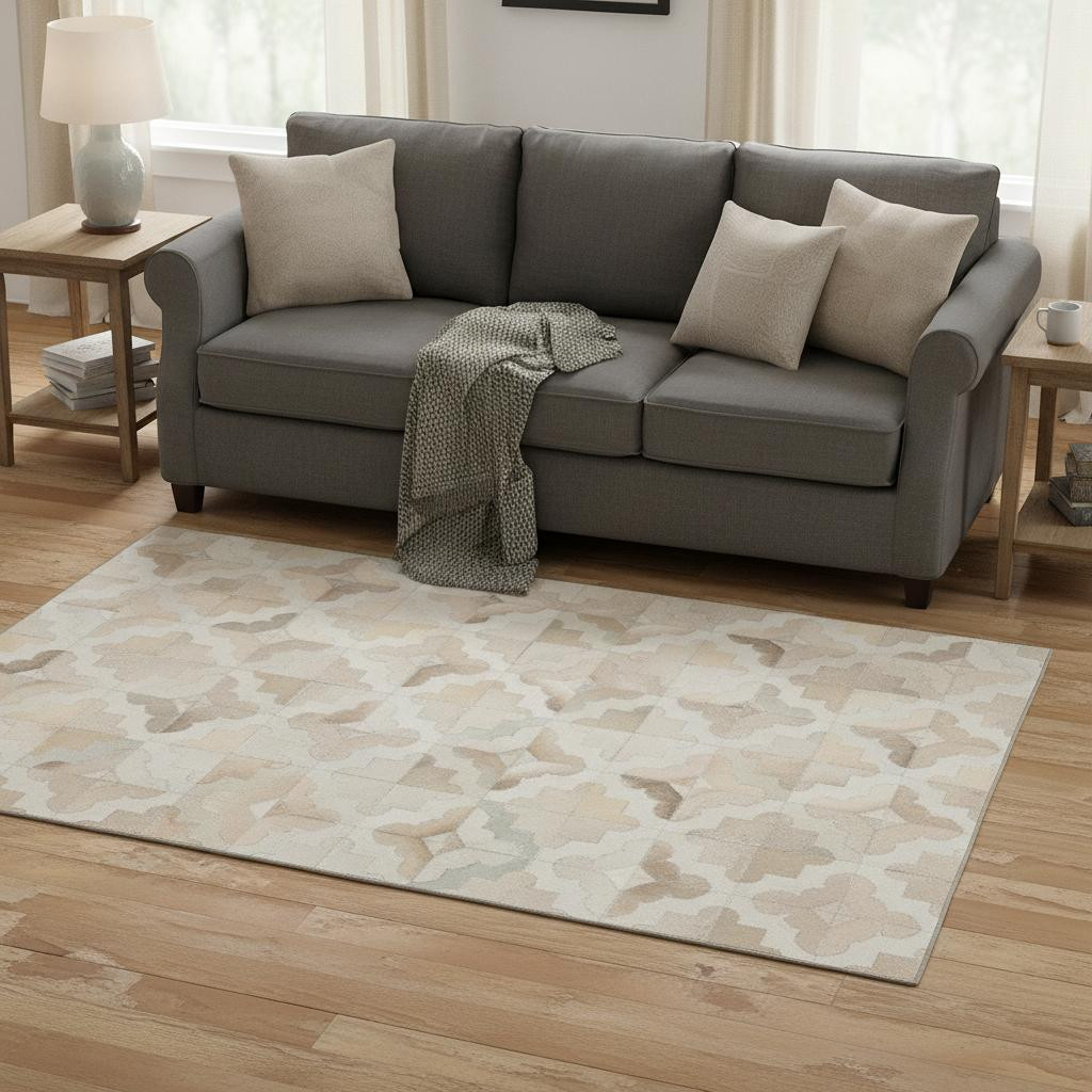 644708 5 x 8 ft. Ivory Beige & Gray Geometric Lodge Washable Machine Made Rectangle Area Rug with UV Protection