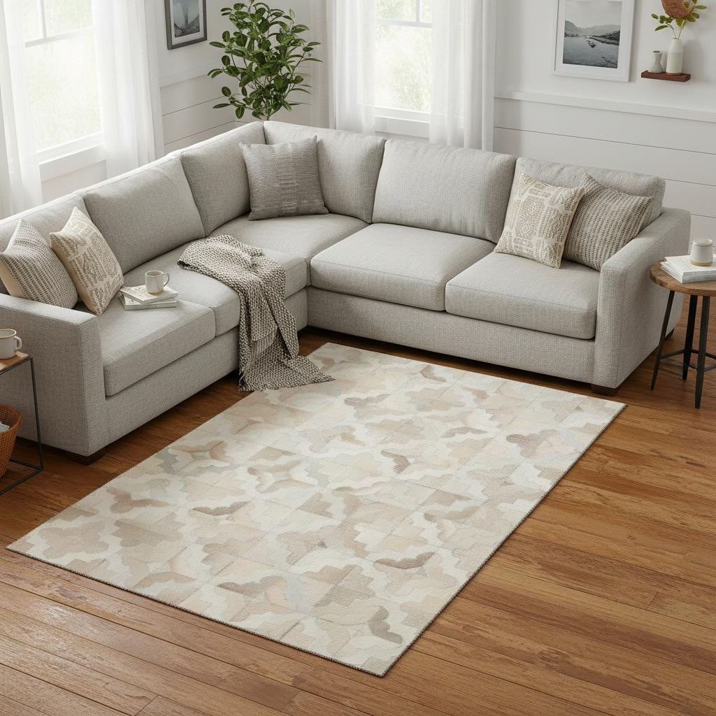 644711 9 x 12 ft. Ivory Beige & Gray Geometric Lodge Washable Machine Made Rectangle Area Rug with UV Protection