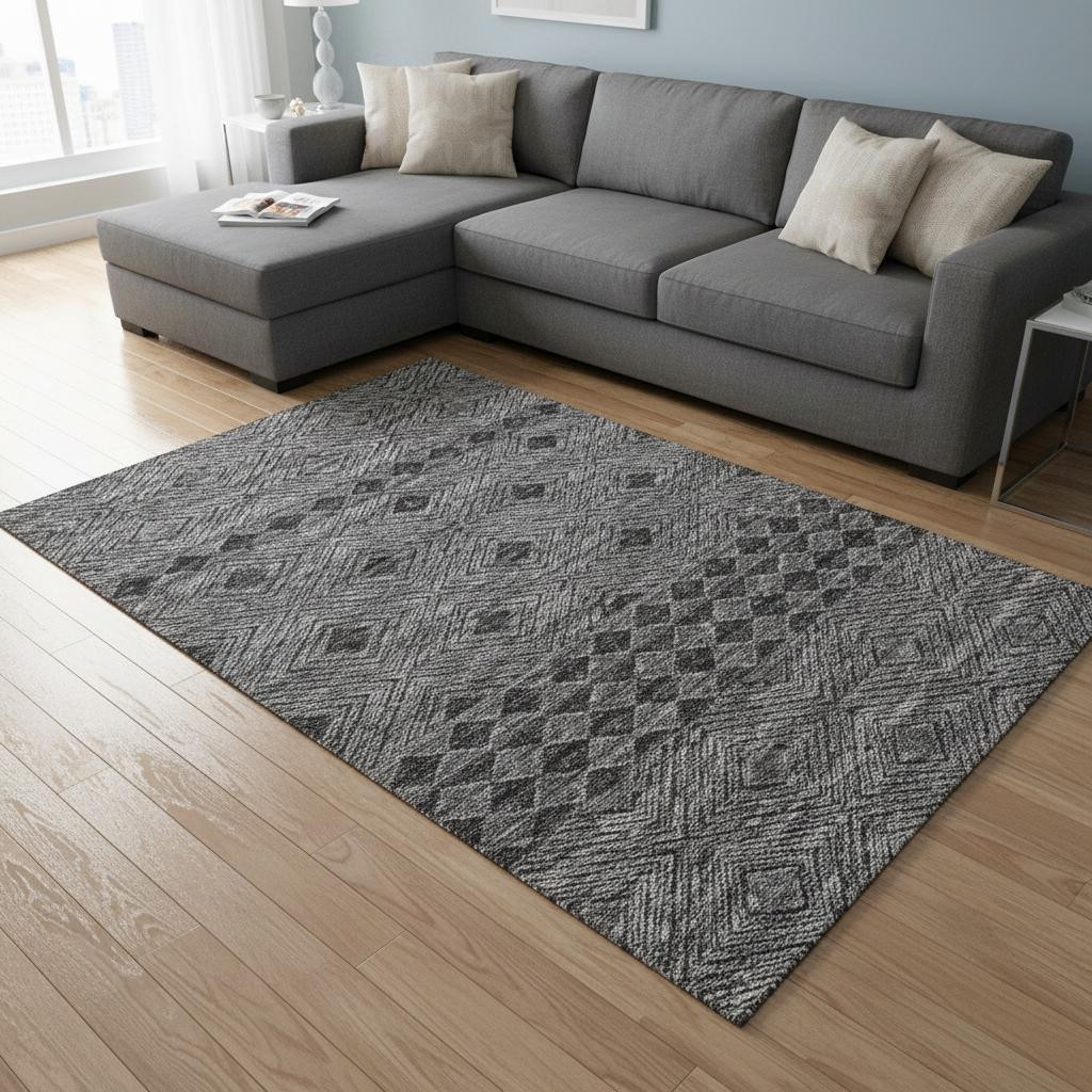 644771 9 x 12 ft. Gray & Black Geometric Transitional Washable Machine Made Rectangle Area Rug with UV Protection