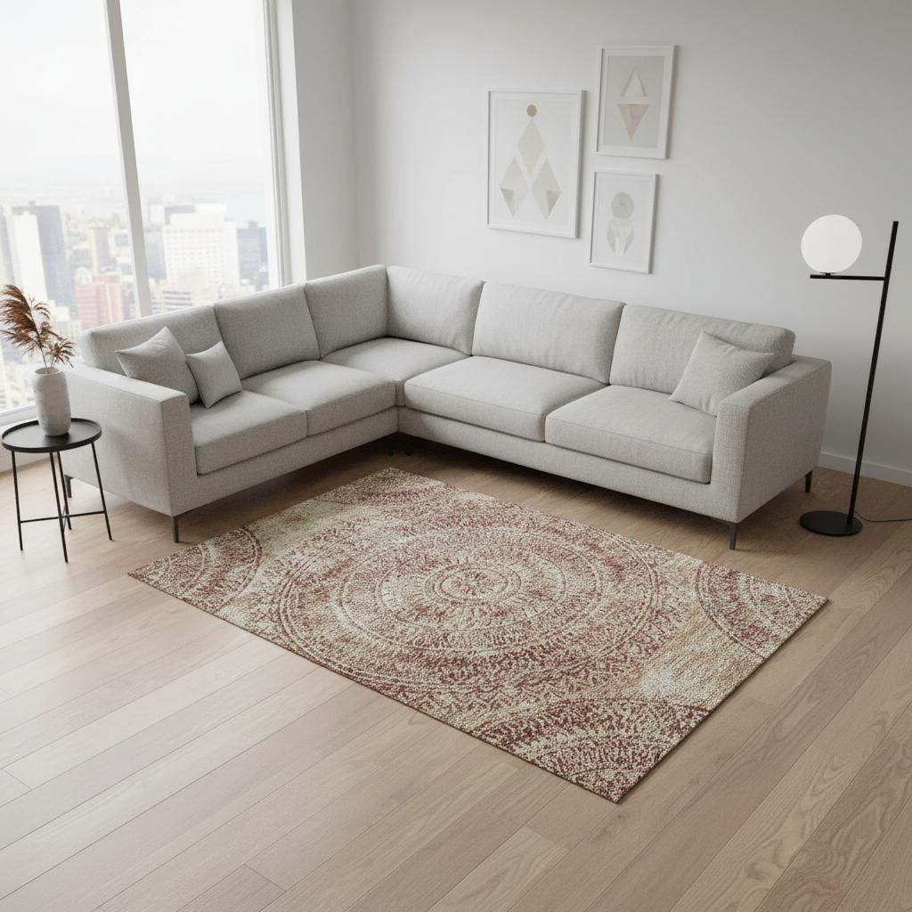 644904 10 x 14 ft. Burnt Sienna & Ivory Medallion Washable Machine Made Rectangle Area Rug with UV Protection