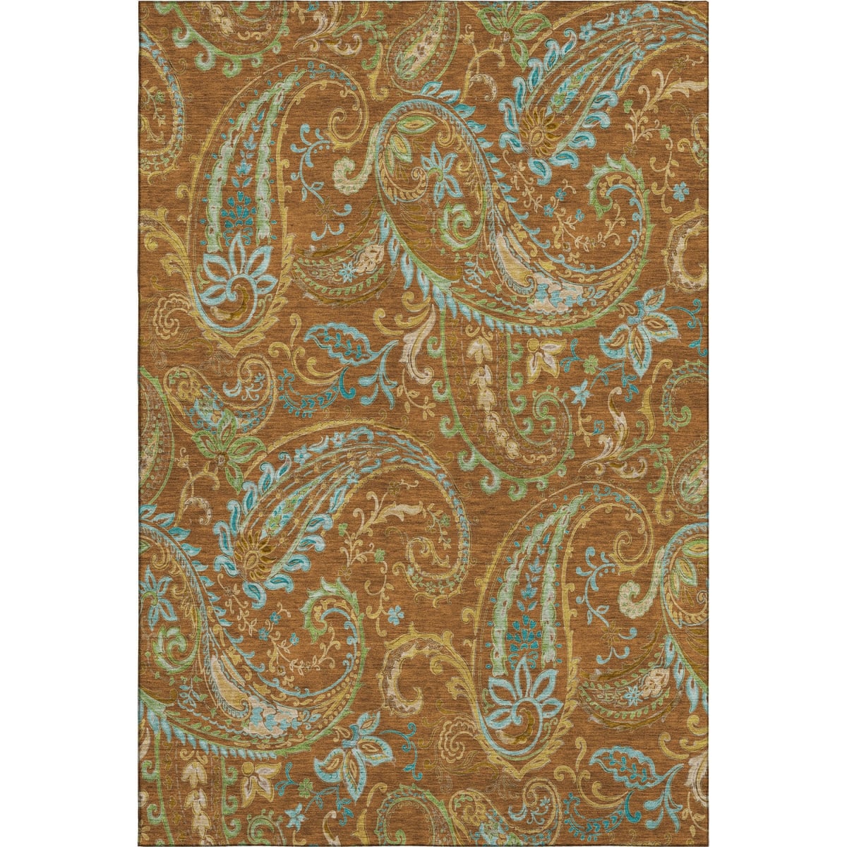 647991 9 x 12 ft. Rust Blue & Green Paisley Washable Machine Made Rectangle Area Rug with UV Protection