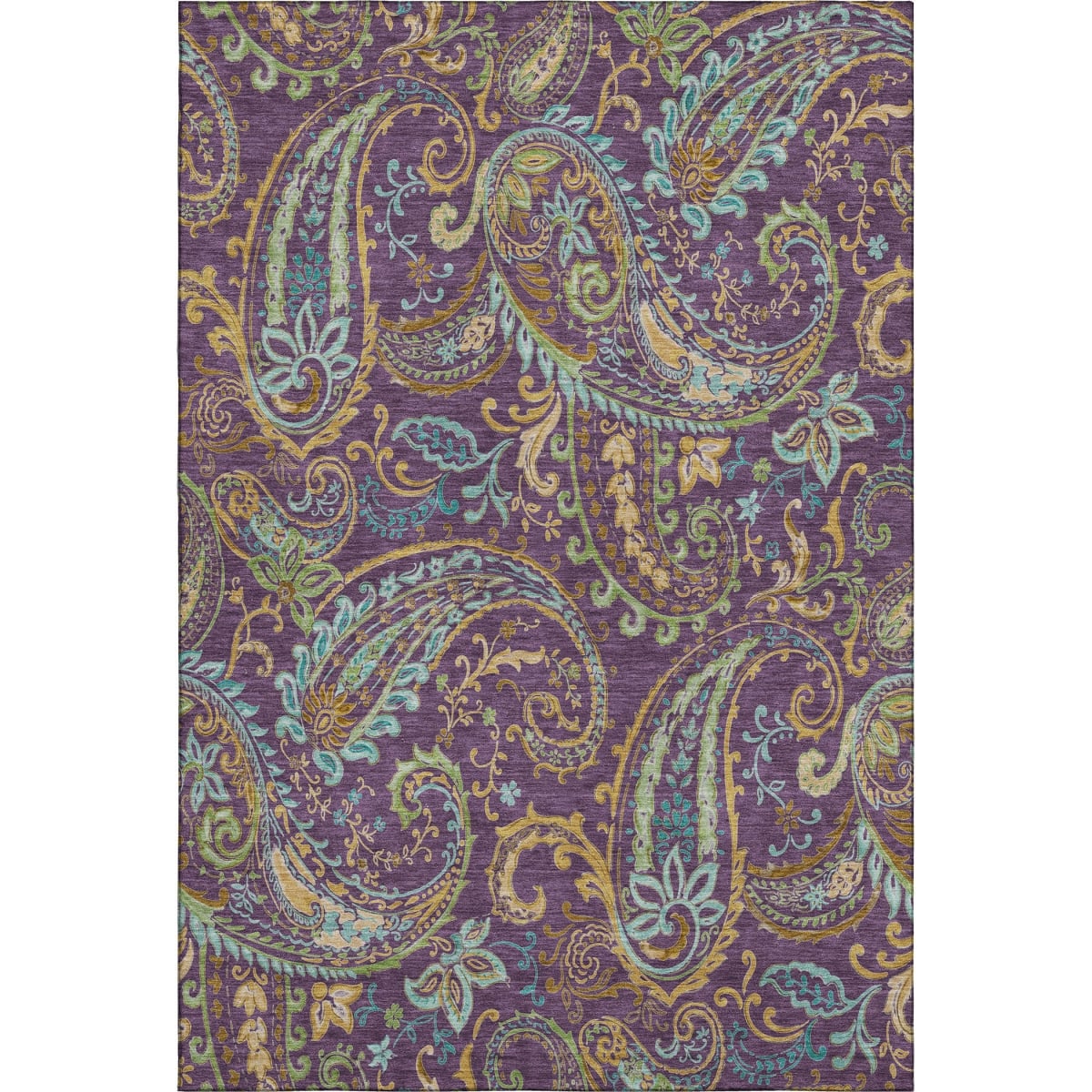 647997 9 x 12 ft. Purple, Green & Blue Paisley Washable Machine Made Rectangle Area Rug with UV Protection