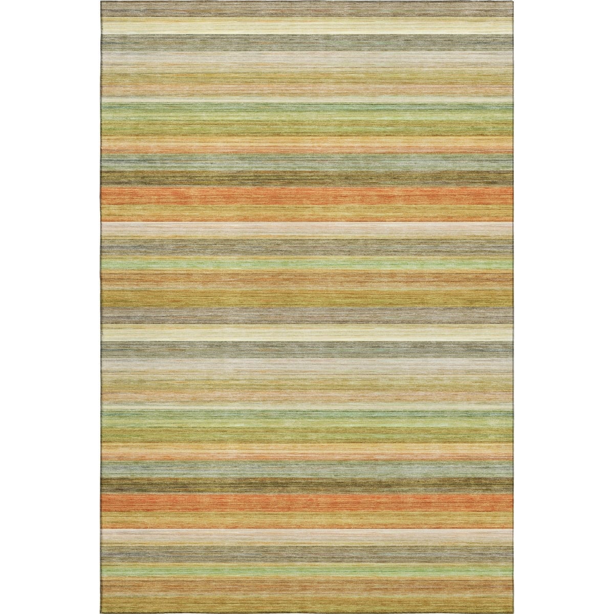 648039 9 x 12 ft. Fern Green, Orange & Beige Striped Washable Machine Made Rectangle Area Rug with UV Protection