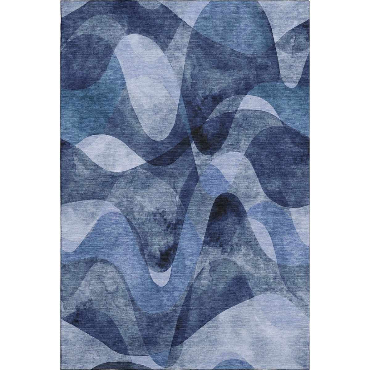 648086 8 x 10 ft. Navy Blue & Ivory Abstract Contemporary Washable Machine Made Rectangle Area Rug with UV Protection