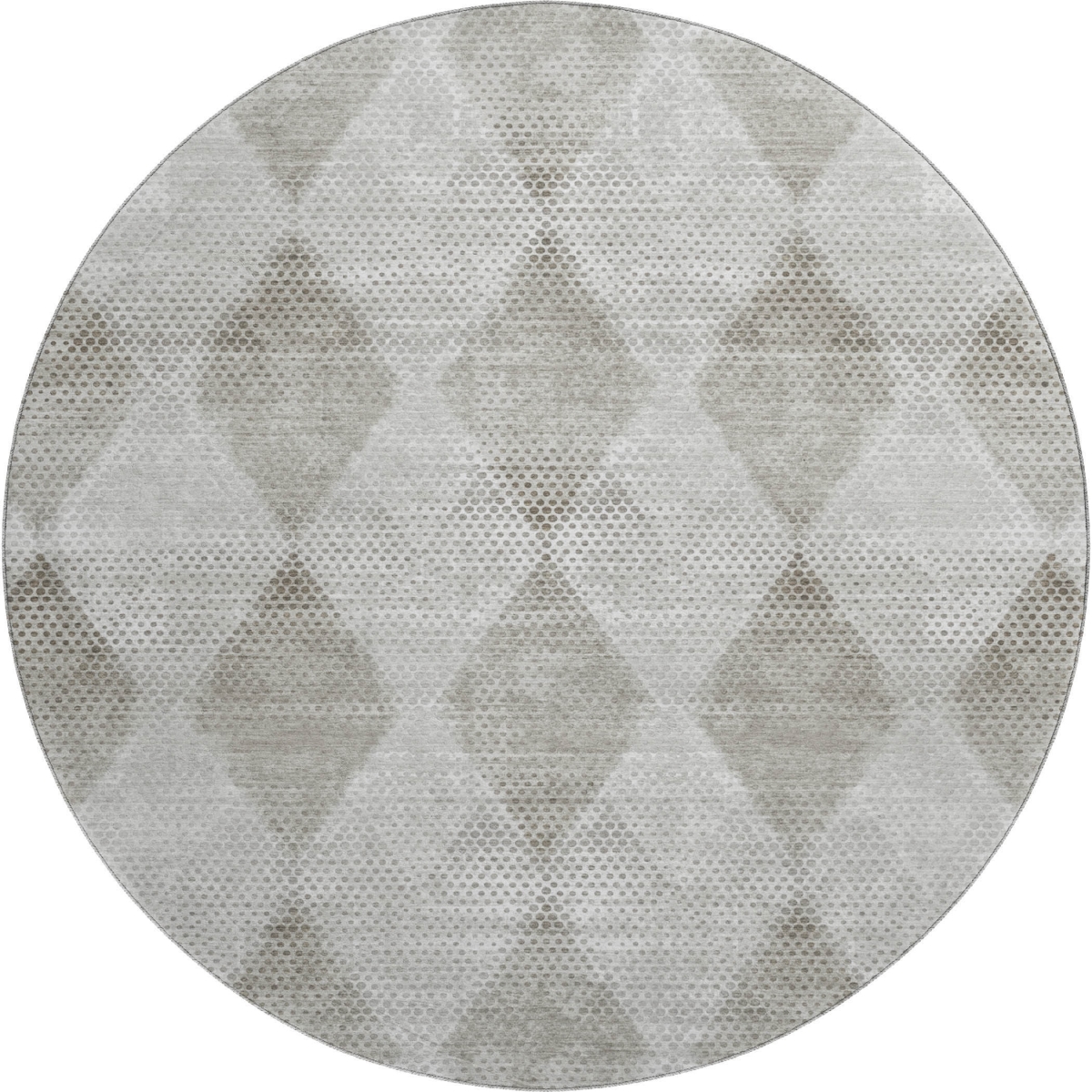 648187 8 ft. Gray & Ivory Geometric Transitional Washable Round Area Rug with UV Protection
