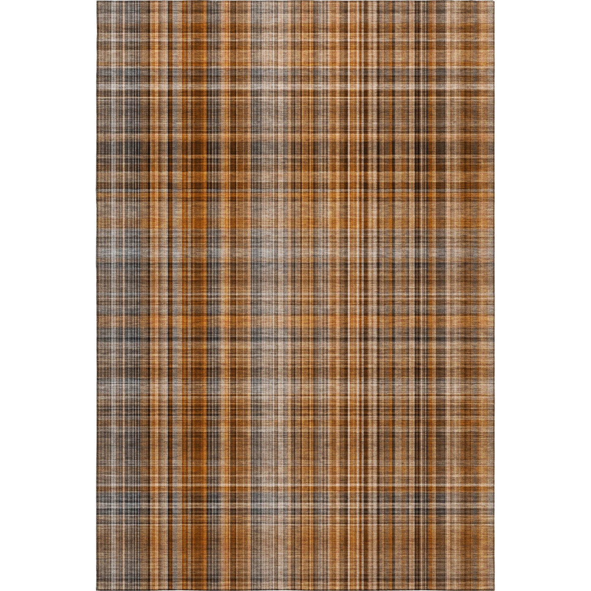 648312 5 x 8 ft. Terra Cotta & Gray Plaid Washable Machine Made Rectangle Area Rug with UV Protection