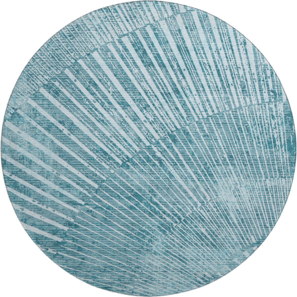 648355 8 ft. Teal & Ivory Geometric Transitional Washable Round Area Rug with UV Protection