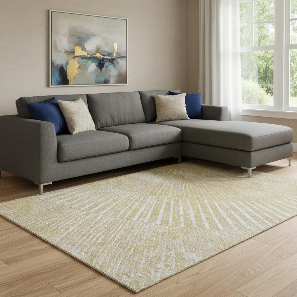 648364 10 x 14 ft. Wheat & Beige Geometric Transitional Washable Machine Made Rectangle Area Rug with UV Protection