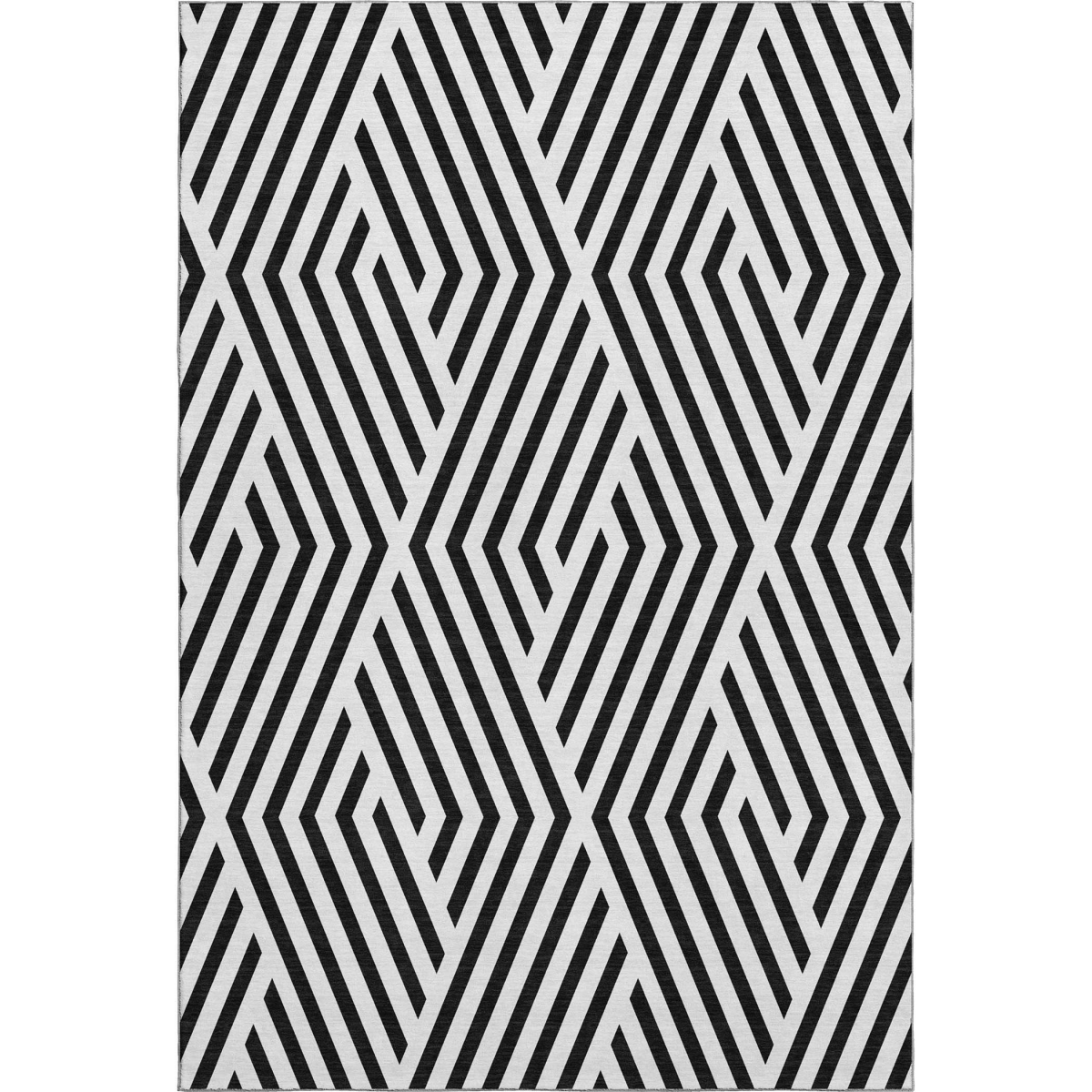 648518 8 x 10 ft. Black & Ivory Geometric Transitional Washable Machine Made Rectangle Area Rug with UV Protection