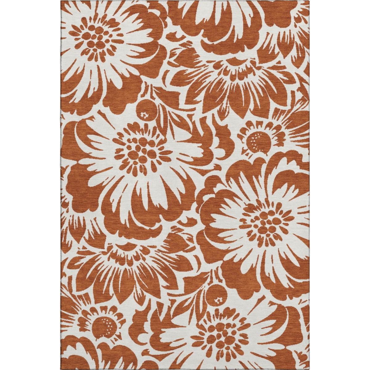 648680 8 x 10 ft. Rust & Ivory Floral Transitional Washable Machine Made Rectangle Area Rug with UV Protection