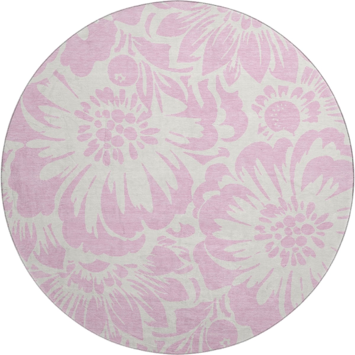 648685 8 ft. Pink & Ivory Floral Transitional Washable Round Area Rug with UV Protection