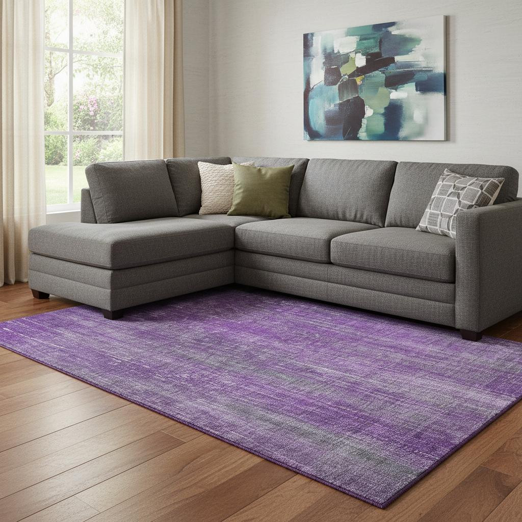 648760 10 x 14 ft. Purple & Ivory Striped Transitional Washable Machine Made Rectangle Area Rug with UV Protection