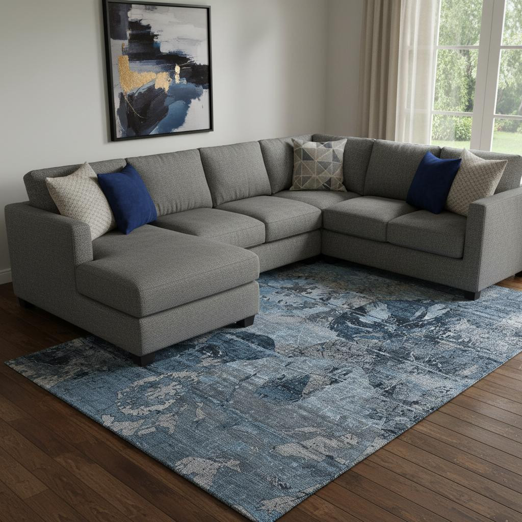 648844 10 x 14 ft. Denim Blue & Gray Abstract Washable Machine Made Rectangle Area Rug with UV Protection