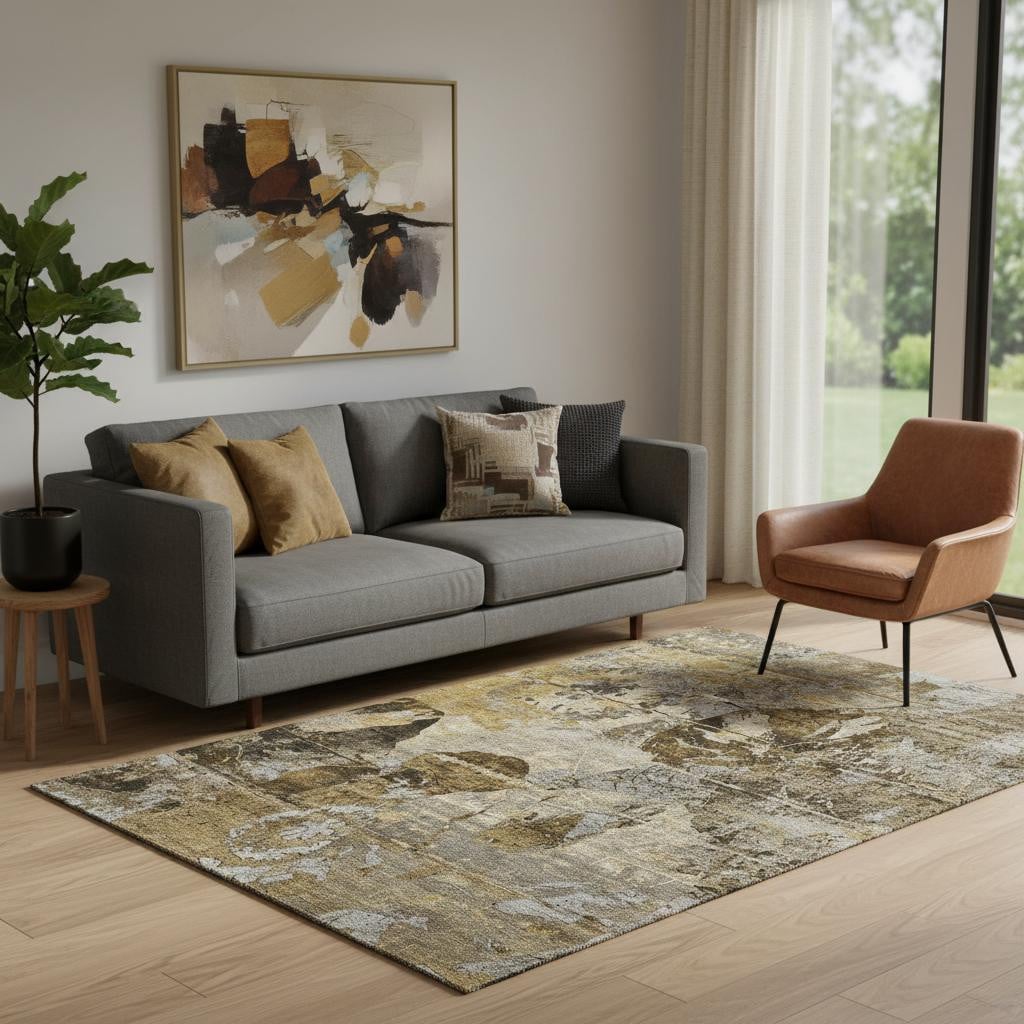 648858 5 x 8 ft. Coffee & Gray Abstract Transitional Washable Machine Made Rectangle Area Rug with UV Protection