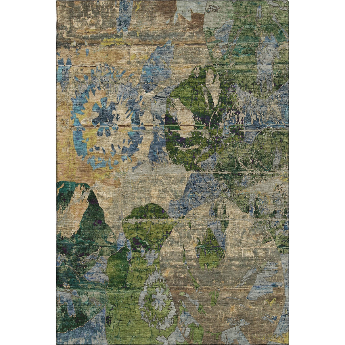 648872 8 x 10 ft. Taupe, Green & Blue Abstract Washable Machine Made Rectangle Area Rug with UV Protection