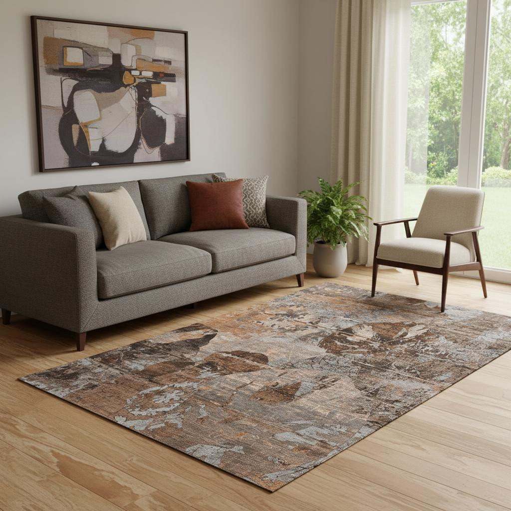 648882 5 x 8 ft. Terra Cotta & Gray Abstract Transitional Washable Machine Made Rectangle Area Rug with UV Protection