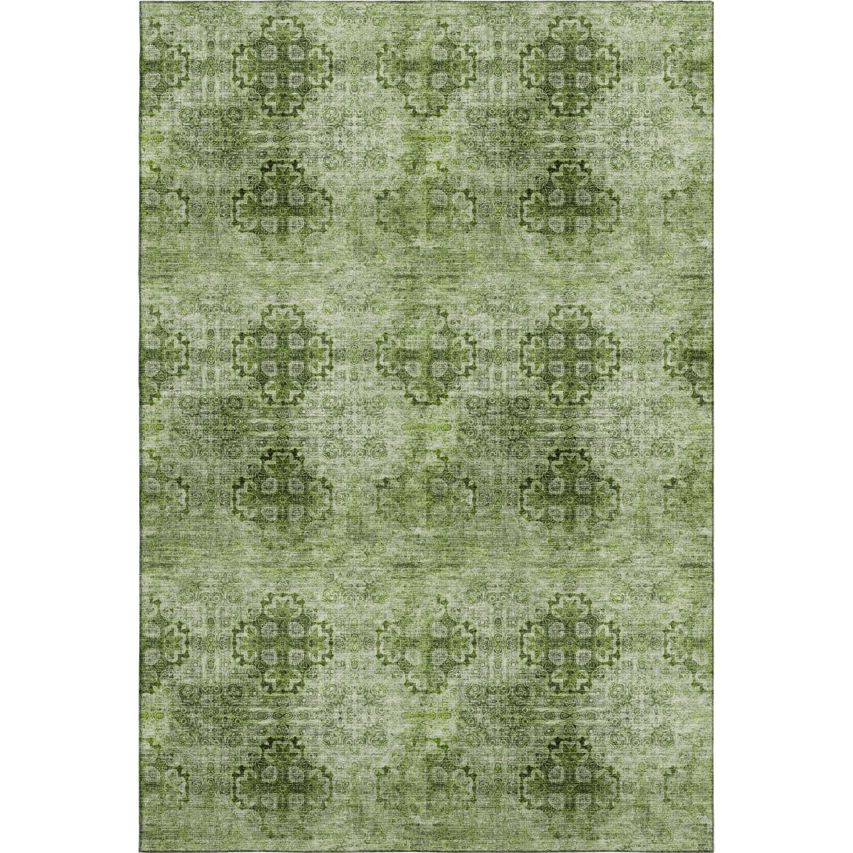 648935 3 x 5 ft. Olive Green & Ivory Floral Medallion Transitional Washable Machine Made Rectangle Area Rug with UV Protection