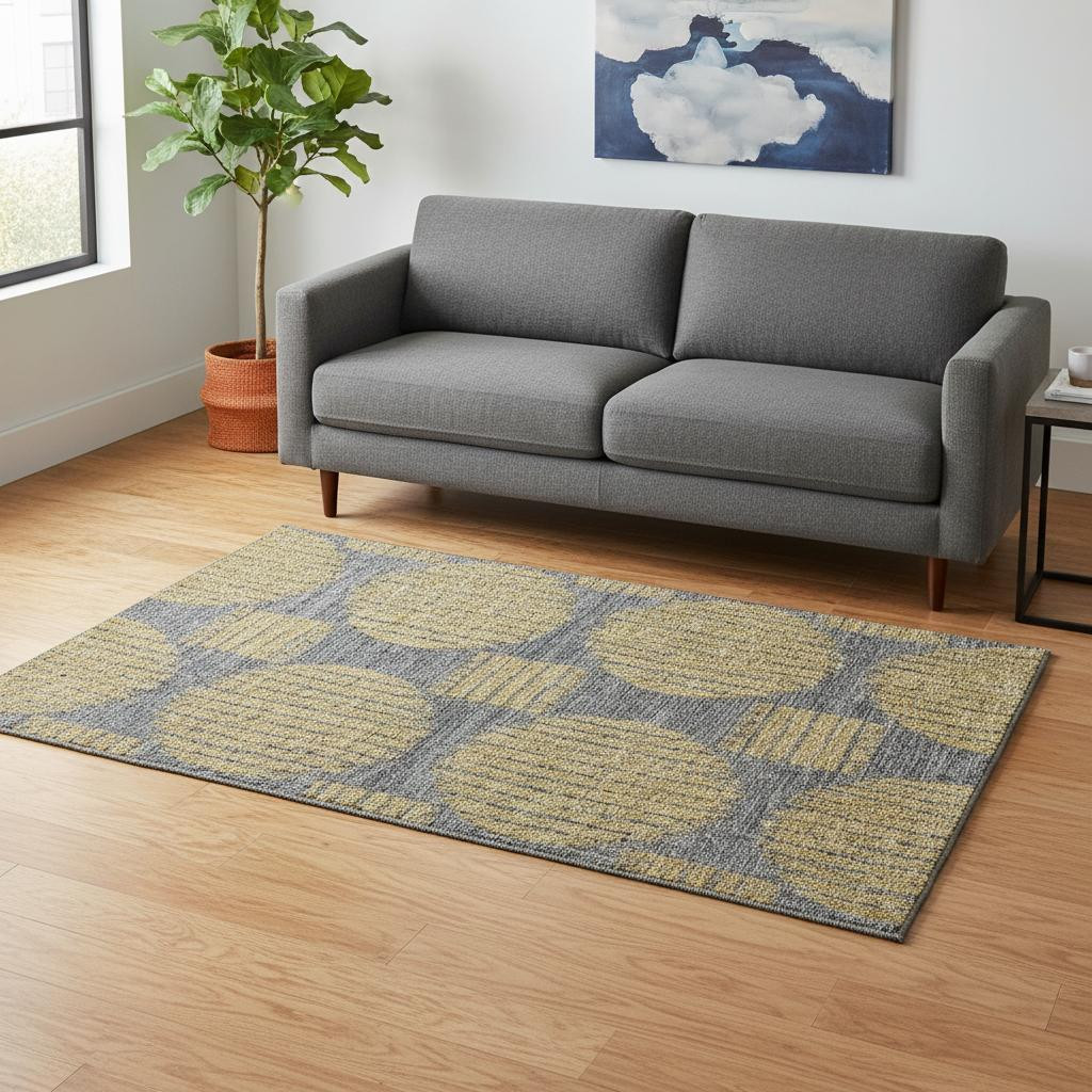 645045 5 x 8 ft. Gold & Gray Geometric Transitional Washable Machine Made Rectangle Area Rug with UV Protection