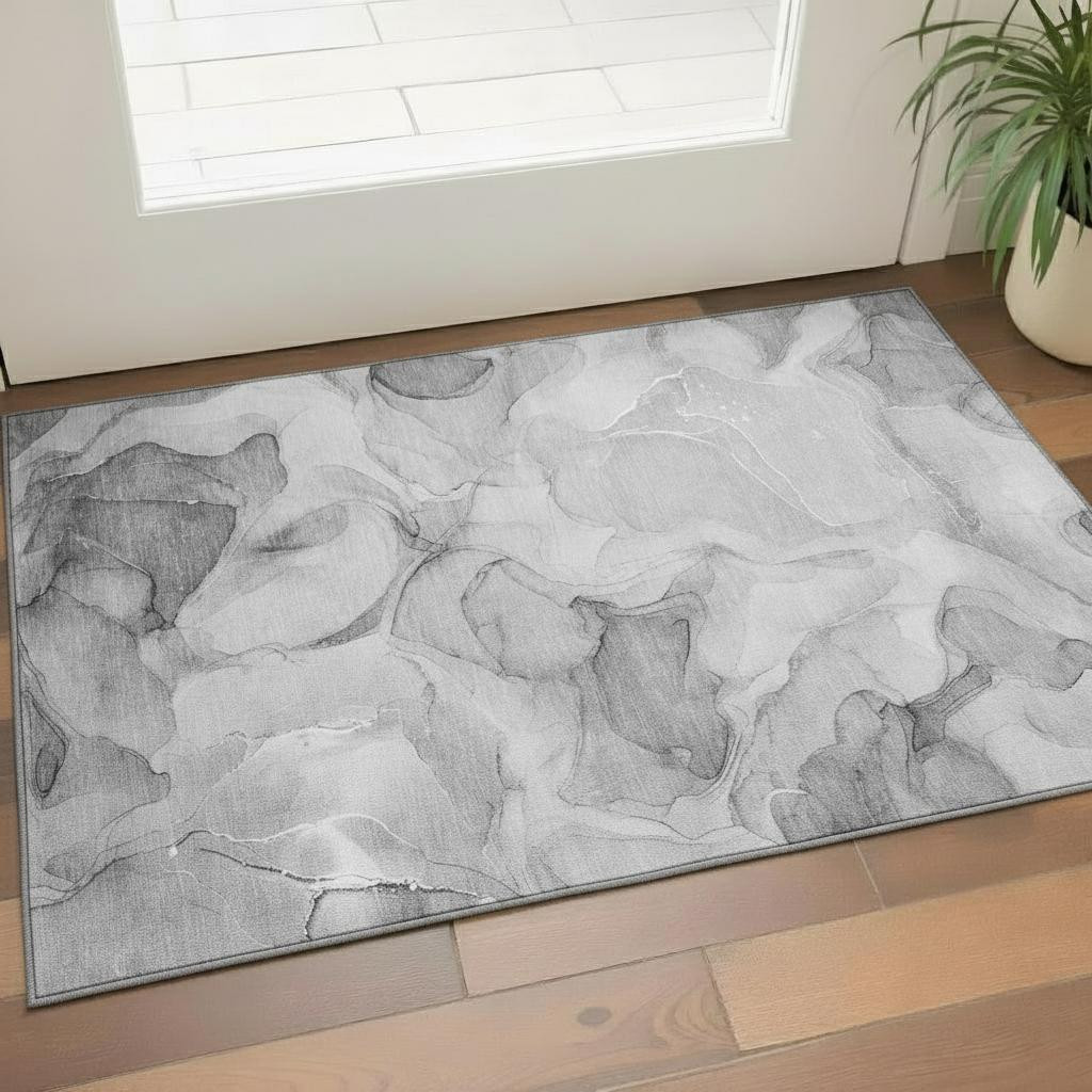 646711 3 x 5 ft. Gray & Ivory Abstract Transitional Washable Machine Made Rectangle Area Rug with UV Protection