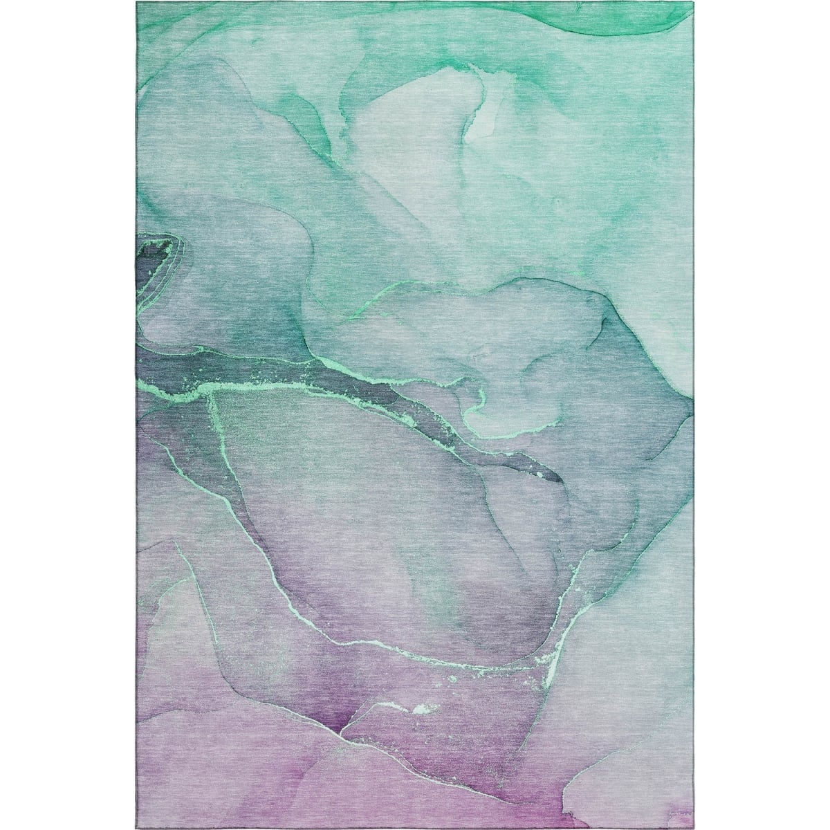 646889 3 x 5 ft. Fern Green & Ivory Abstract Washable Machine Made Rectangle Area Rug with UV Protection