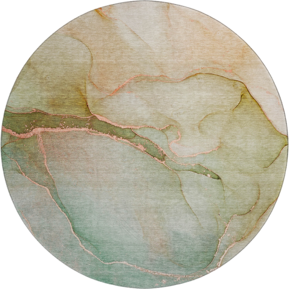 646927 8 ft. Teal & Ivory Abstract Transitional Washable Round Area Rug with UV Protection
