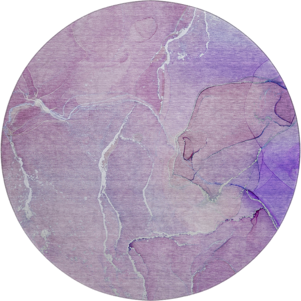 646987 8 ft. Purple & Ivory Abstract Transitional Washable Round Area Rug with UV Protection