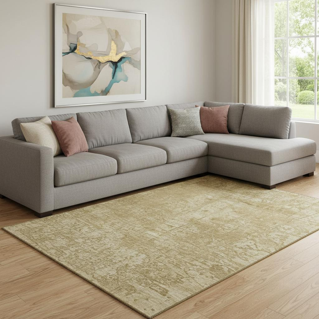 649012 10 x 14 ft. Beige & Ivory Abstract Transitional Washable Machine Made Rectangle Area Rug with UV Protection