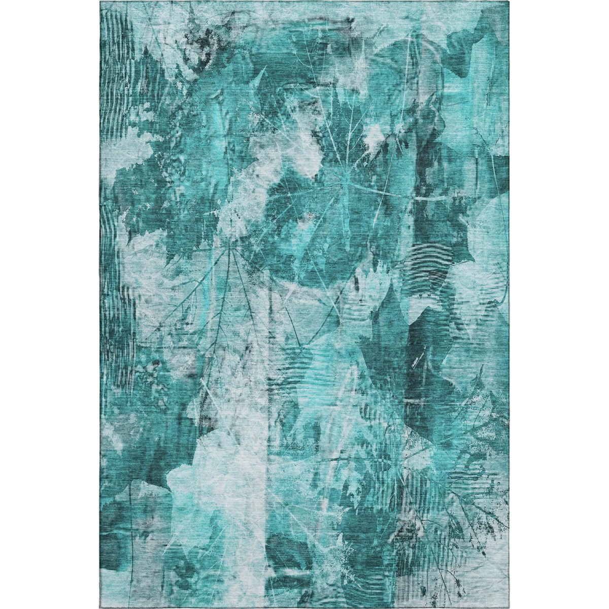 649095 9 x 12 ft. Teal & Ivory Floral Transitional Washable Machine Made Rectangle Area Rug with UV Protection