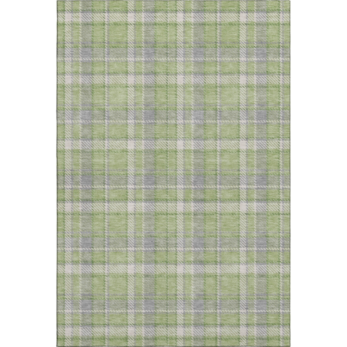 649439 3 x 5 ft. Green & Gray Plaid Transitional Washable Machine Made Rectangle Area Rug with UV Protection